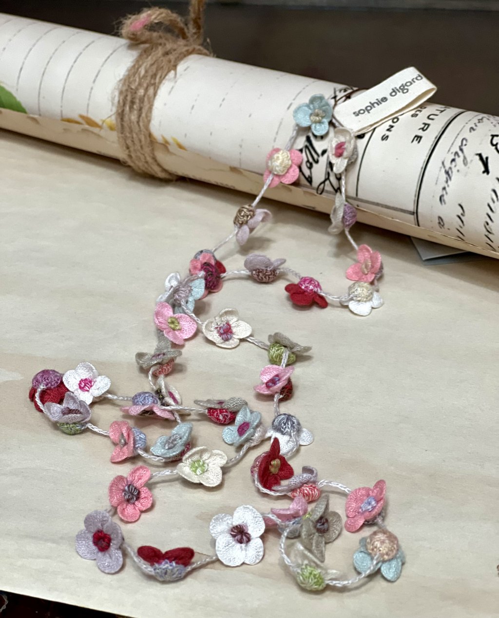 Sophie Digard | Crochet Flower Chain Necklace | Linen 